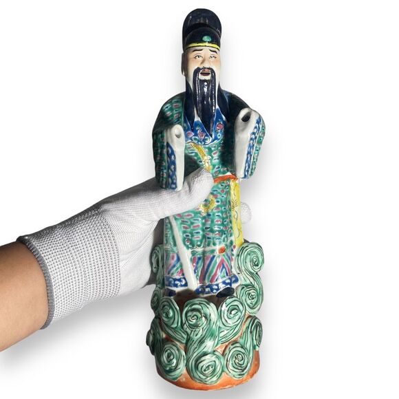 Antique Chinese Famille Verte Rose Enamel Porcelain Standing Immortal Figure - Picture 7 of 13